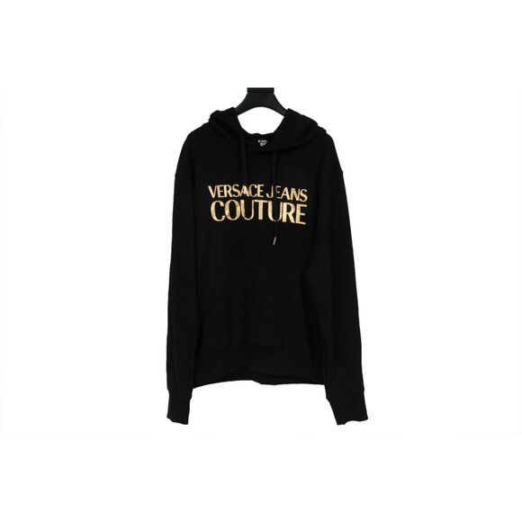 Versace Jeans Couture Mens Logo Hoodie Size Medium Black Gold Cotton Pullover - Picture 7 of 8